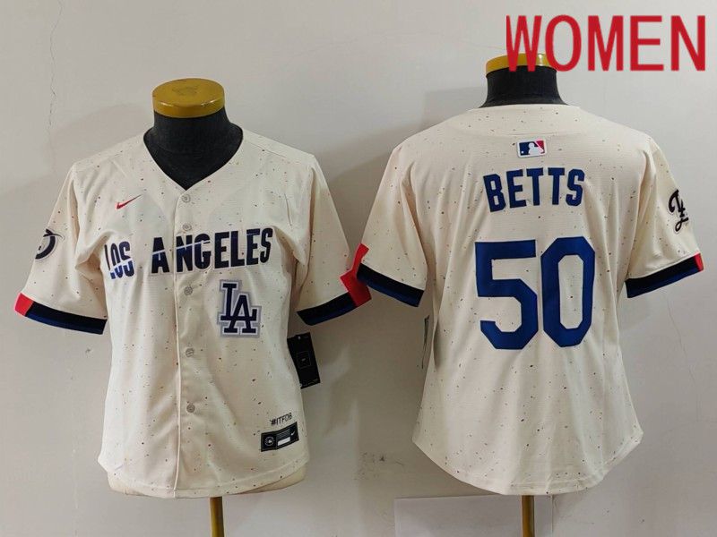 Women Los Angeles Dodgers #50 Betts Cream Fashion Nike Game MLB Jersey style 7035->->Women Jersey